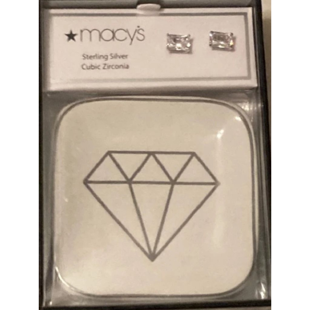 Macy's Silver Clear Cubic Zirconia Emerald Cut Earrings